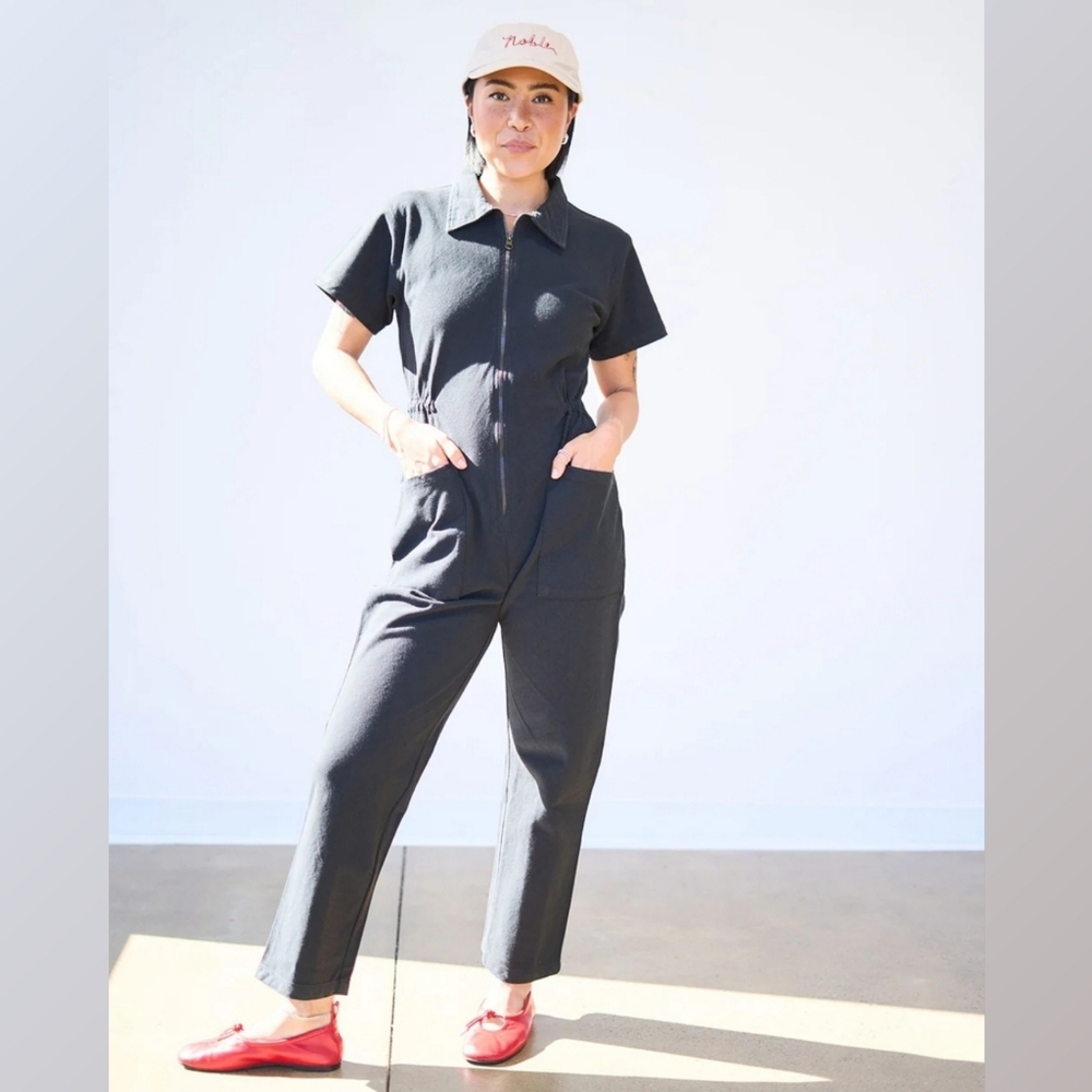 NOBLE Utility Jumpsuit Organic Cotton Short Sleeve Cargo Pocket Suit Ash Black